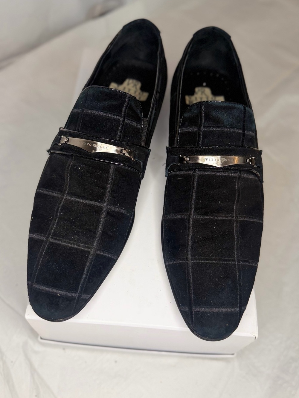 Men's Black Suede Check Loafers with Metal Accent